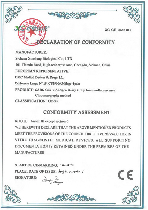 Chine Sichuan Xincheng Biological Co., Ltd. Certifications